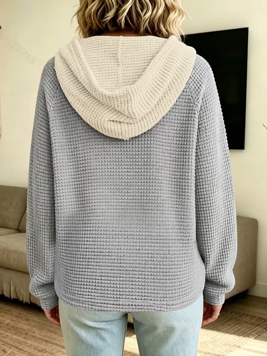 Women's Waffle Hoodies Textured Pullover Hoodie Sweatshirt Drawstring Plain Fashion Casual Print Long Sleeve Hooded Regular Tops Casual Street Pink Purple Green Rose Red Grey Spring Fall 2026 - &euro;34.99 &ndash;P2