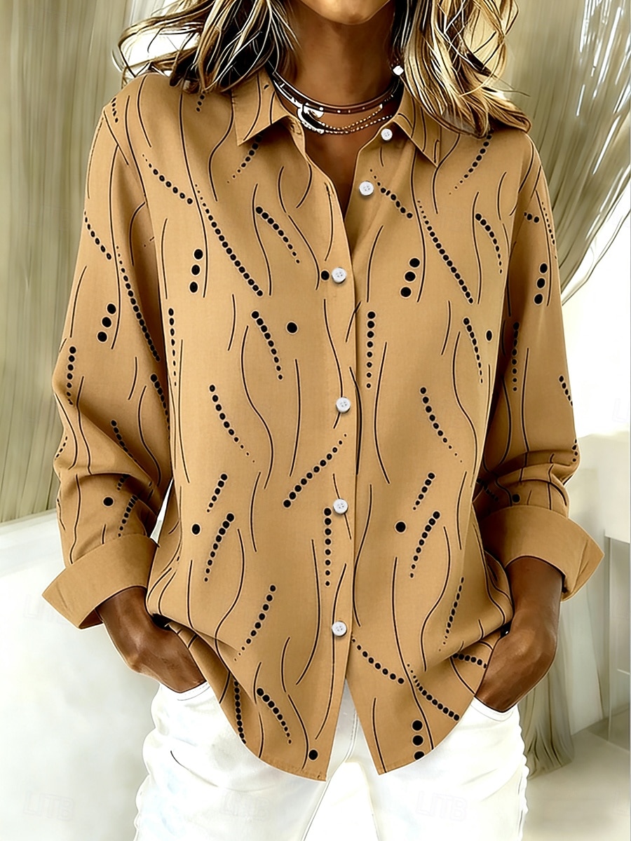 Women's Shirt Buttons Print Graphic Geometric Vintage Stylish Modern Long Sleeve Shirt Collar Regular Tops Daily White Light Brown Purple Fuchsia Khaki Spring Winter 2026 - &euro;31.99 &ndash;P3