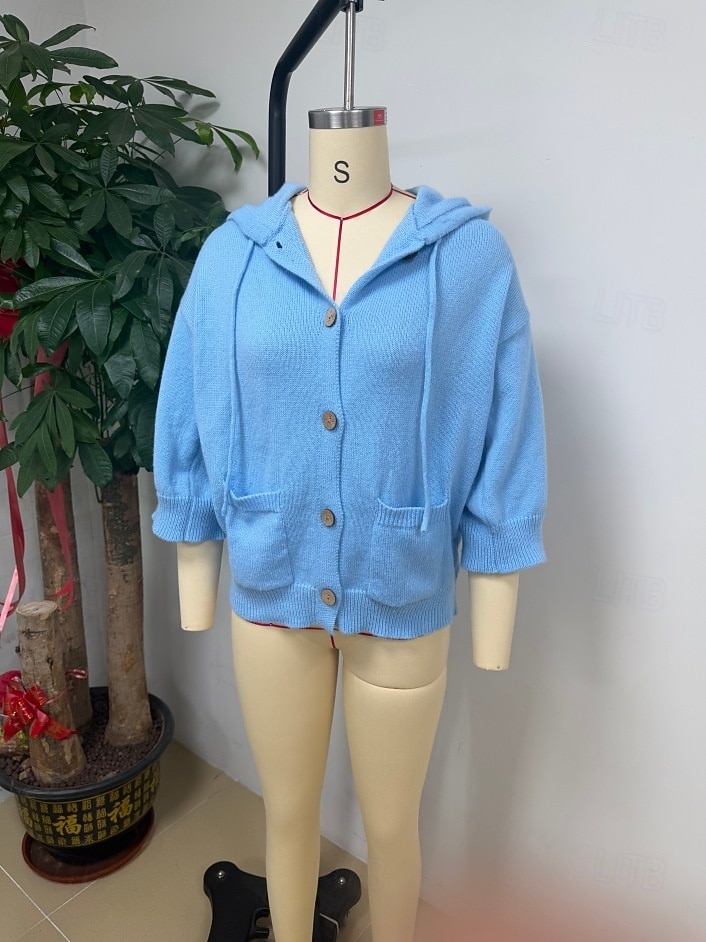Women's Blue Button Up Cardigan Sweater Casual Long Sleeve Hooded Knit Pullover with Pockets 2026 - $37.99 &ndash;P6
