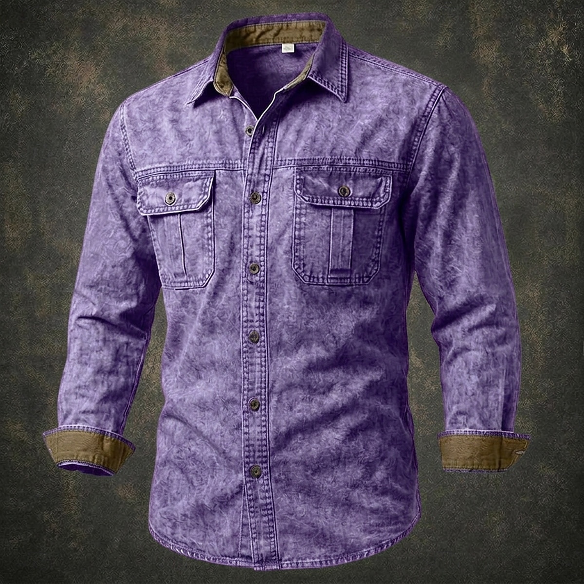 SoftFade&trade; Men Shirt Western Shirt Garment Dyed Acid Wash Shirt Blue Black Red Purple Green Long Sleeve Plain Shirt Collar Casual Daily Patchwork Clothing Apparel Elegant Fashion Casual 2026 - $33.99 &ndash;P7