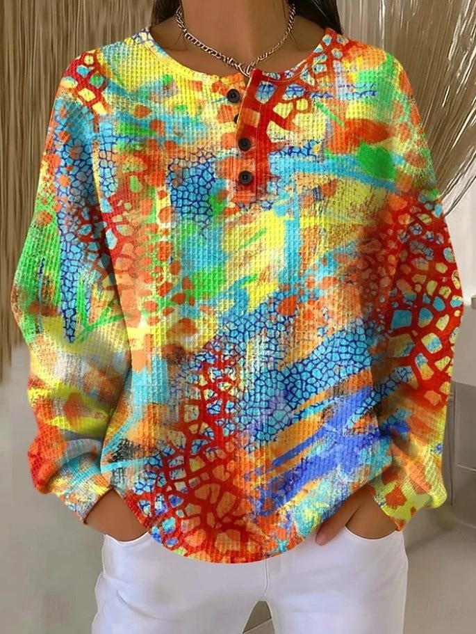 Women's Pullover Sweatshirt Geometric Fashion Streetwear Long Sleeve Crew Neck Regular Tops Casual Dailywear Light Pink Yellow Orange Green khaki Spring Fall Winter 2026 - &euro;28.99 &ndash;P6