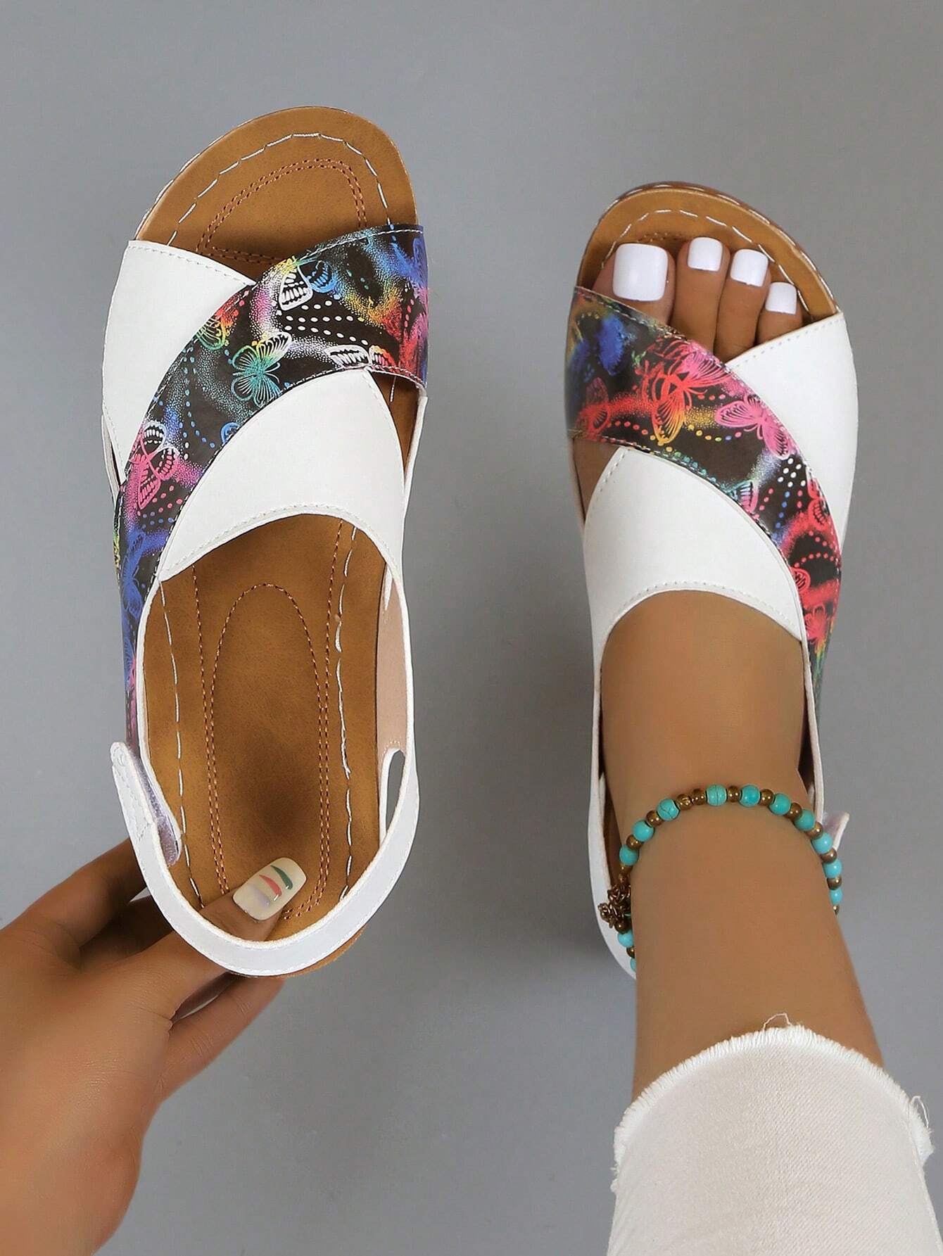 Women's Stitching Contrast Color Mule Open Toe Wedge Sandals