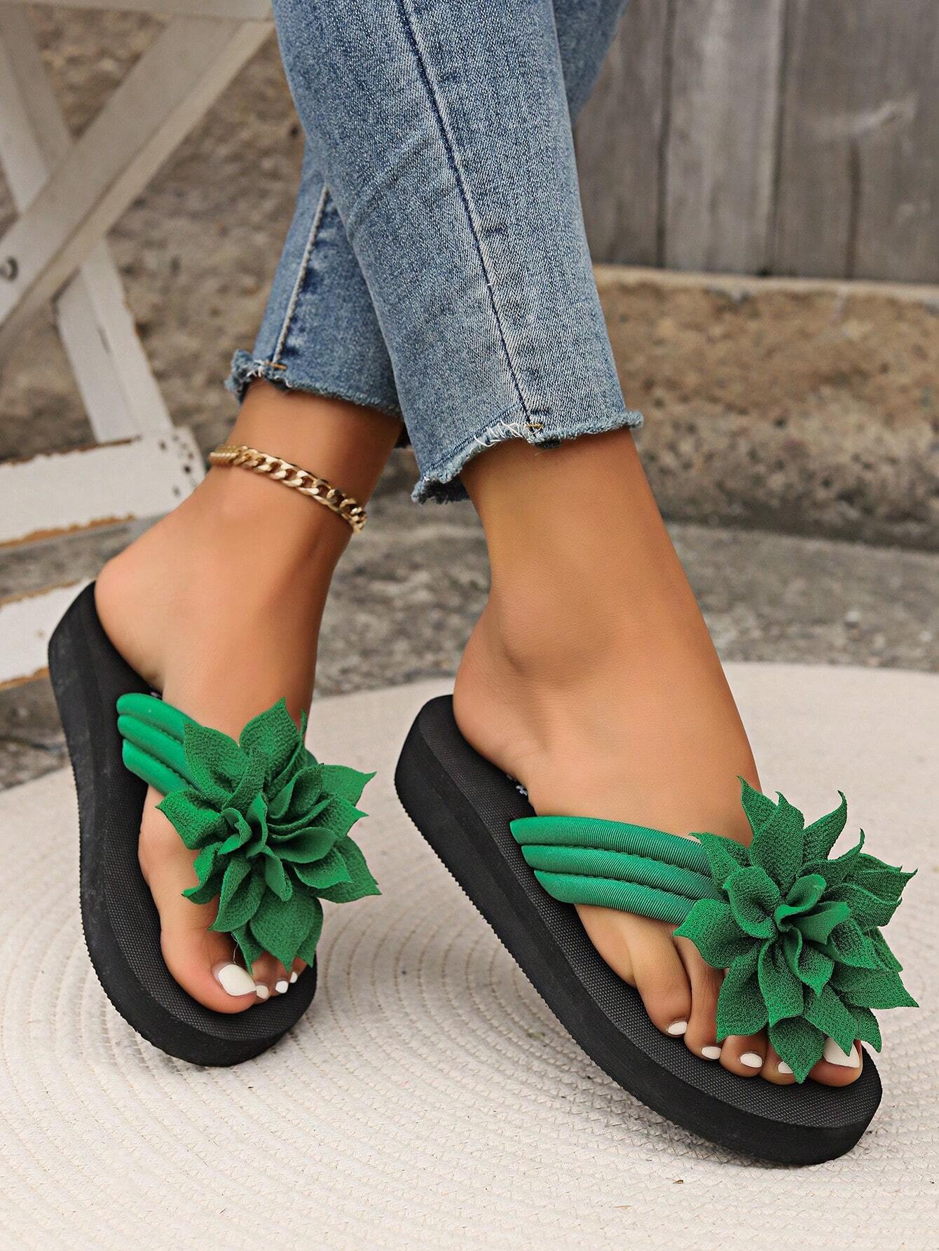 Women's Flip Flops, European And American Style, Fashionable, Comfortable, Lightweight, Beach Sandals, Casual Floral Slippers For Home