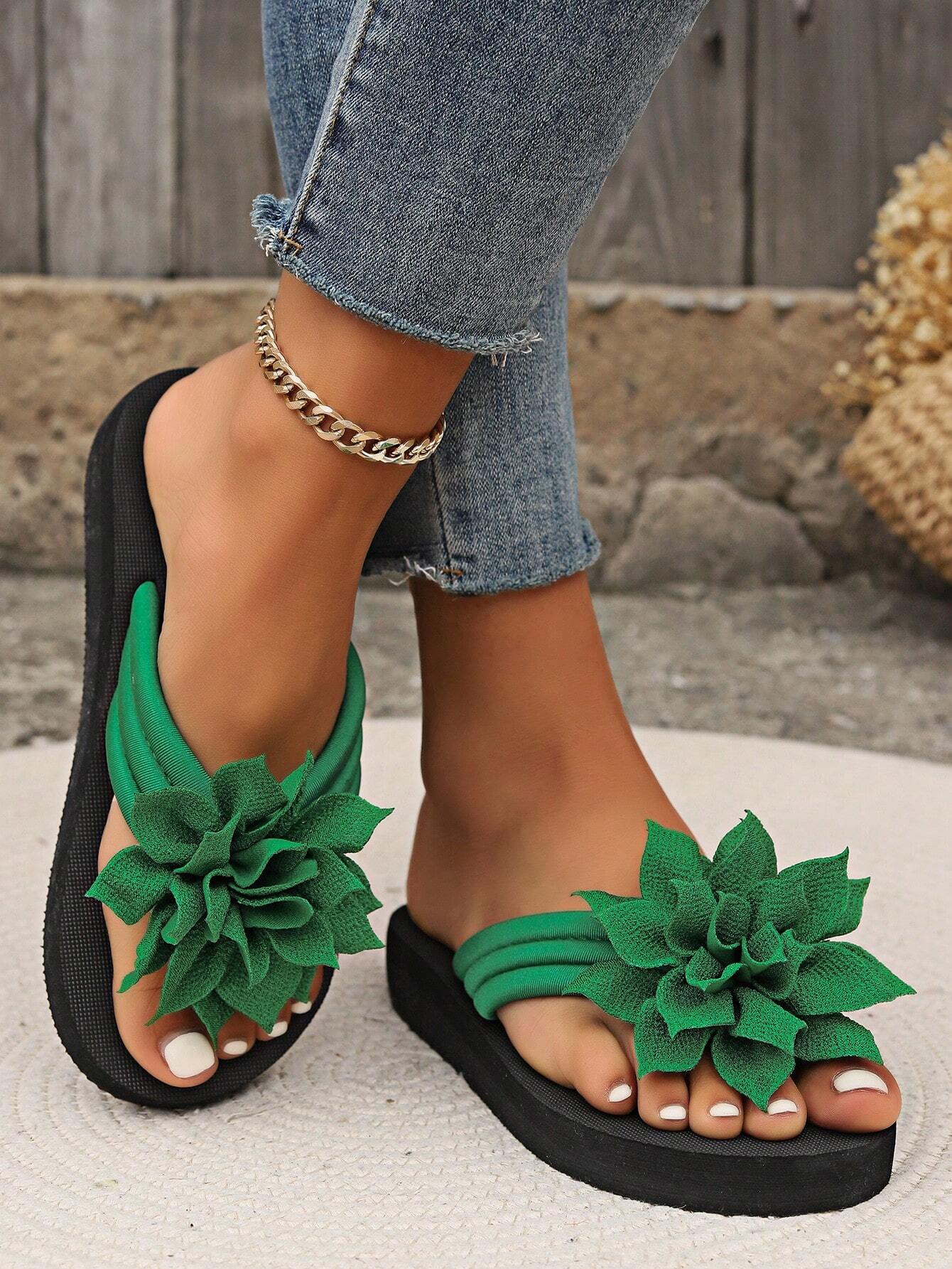 Women's Flip Flops, European And American Style, Fashionable, Comfortable, Lightweight, Beach Sandals, Casual Floral Slippers For Home
