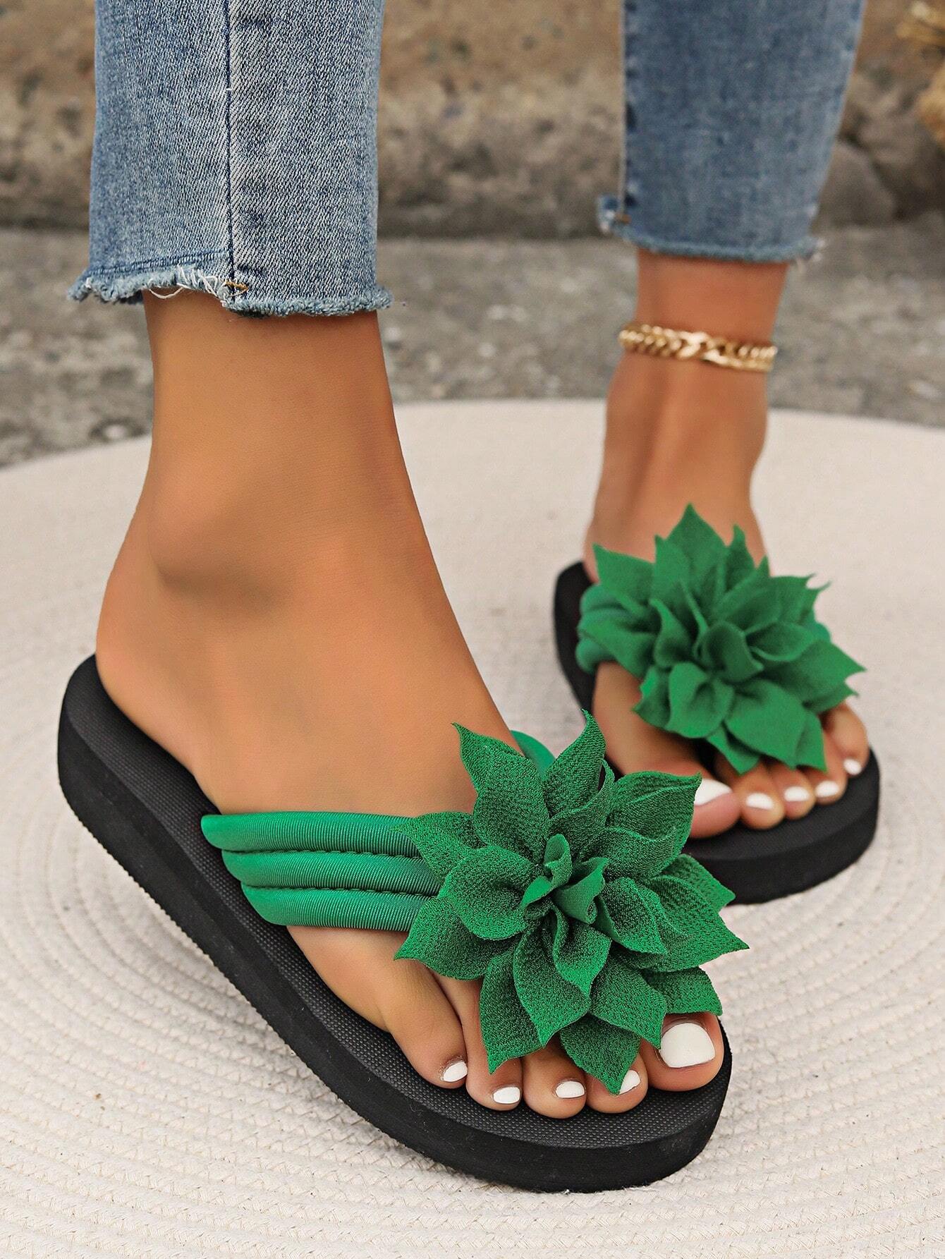 Women's Flip Flops, European And American Style, Fashionable, Comfortable, Lightweight, Beach Sandals, Casual Floral Slippers For Home