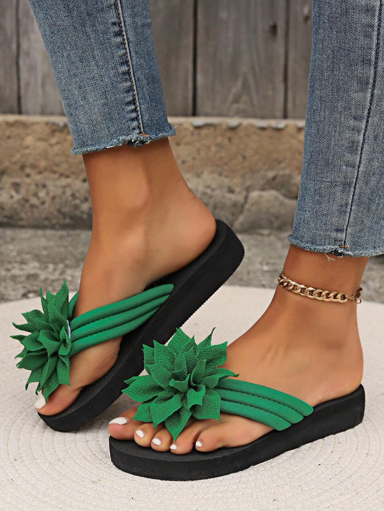 Women's Flip Flops, European And American Style, Fashionable, Comfortable, Lightweight, Beach Sandals, Casual Floral Slippers For Home
