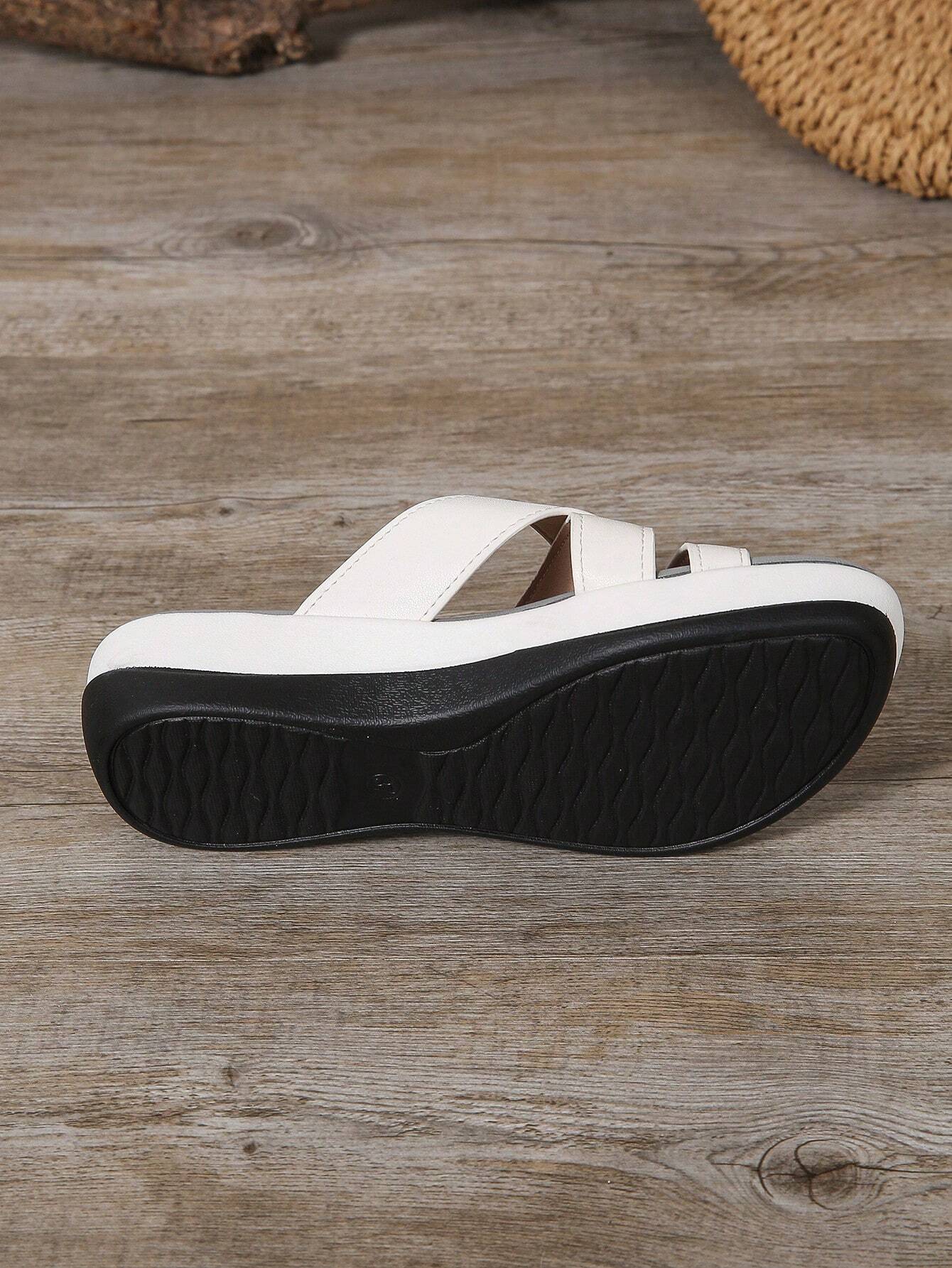 Women's Wedge Heel Thick Sole Criss-Cross Sandals, Comfortable Shock-Absorbing Insole, New Casual Summer Outdoor Platform Slip-On Fashion Beach Slippers With Adjustable Buttons
