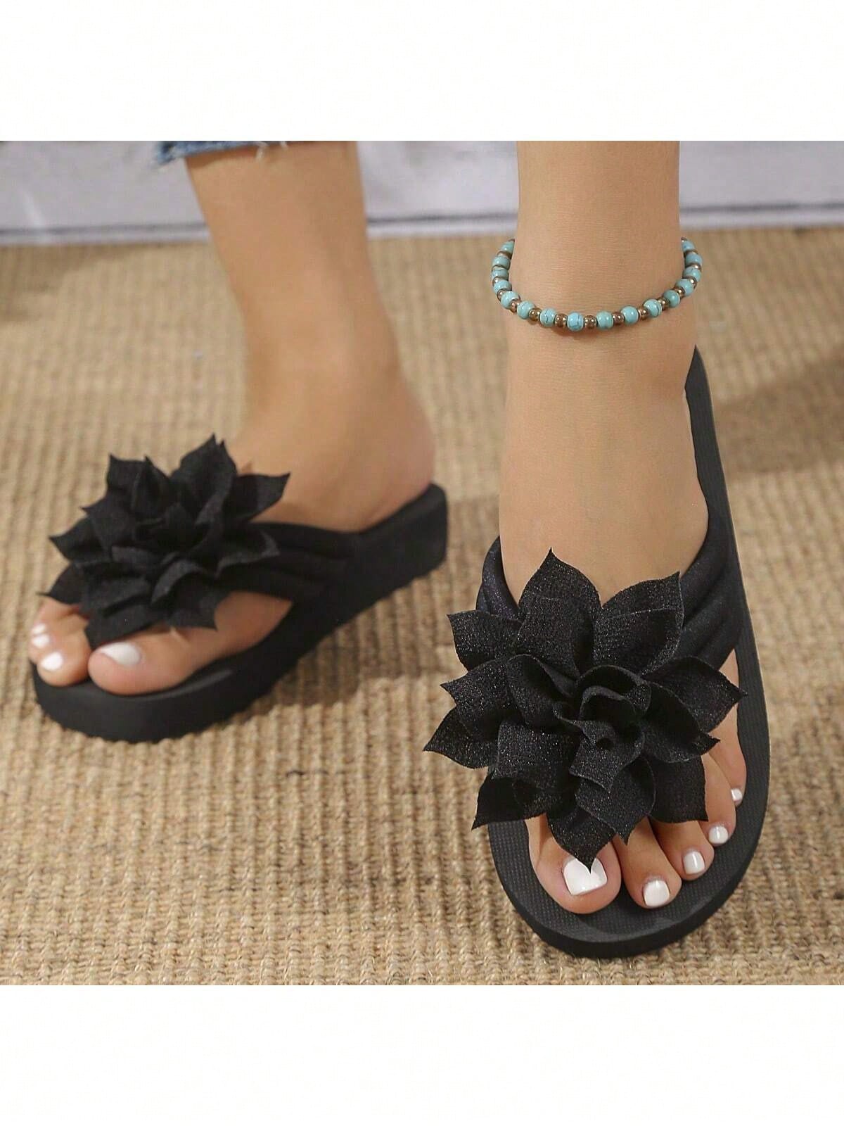 Women's Flip Flops, European And American Style, Fashionable, Comfortable, Lightweight, Beach Sandals, Casual Floral Slippers For Home