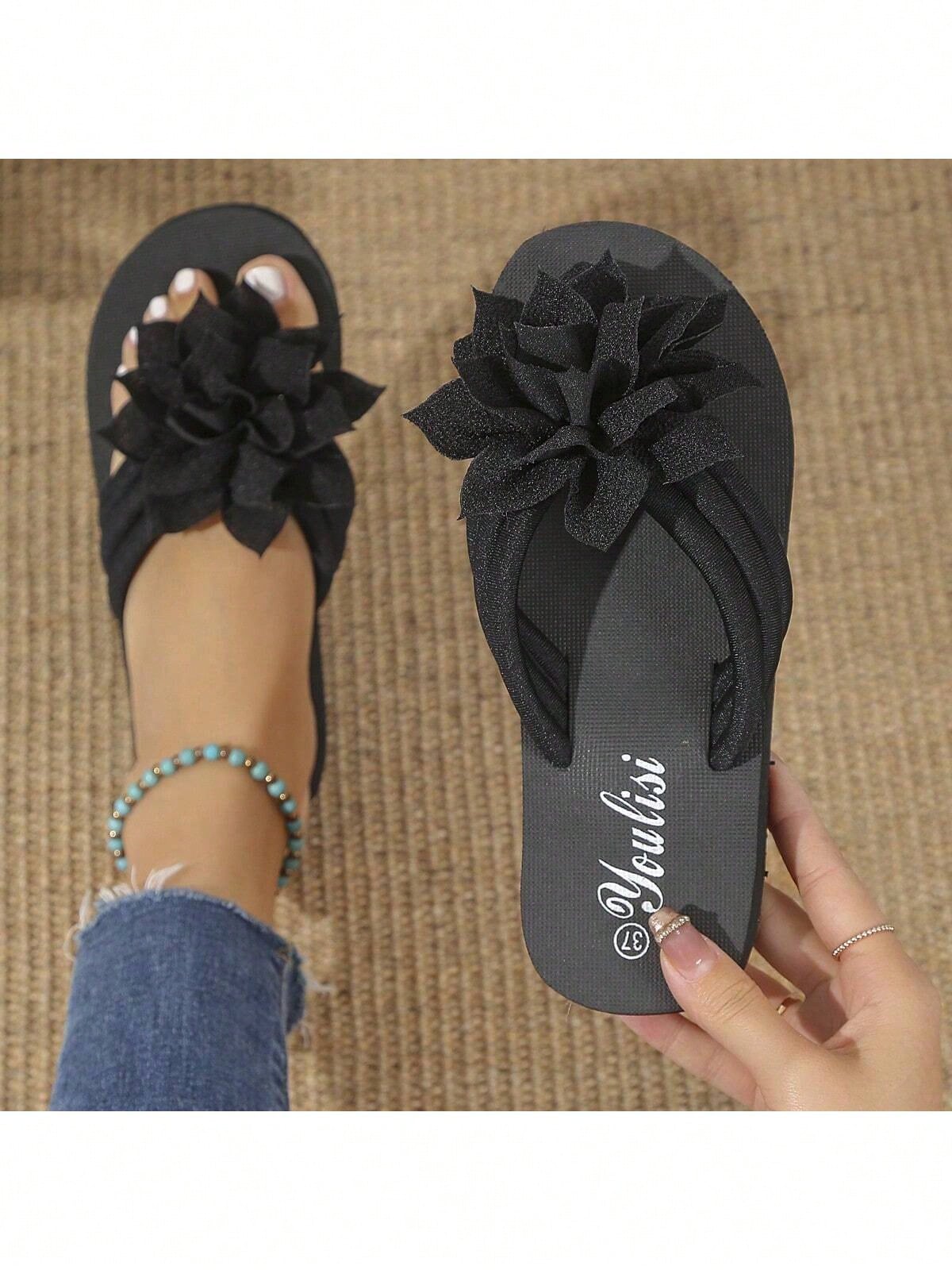 Women's Flip Flops, European And American Style, Fashionable, Comfortable, Lightweight, Beach Sandals, Casual Floral Slippers For Home