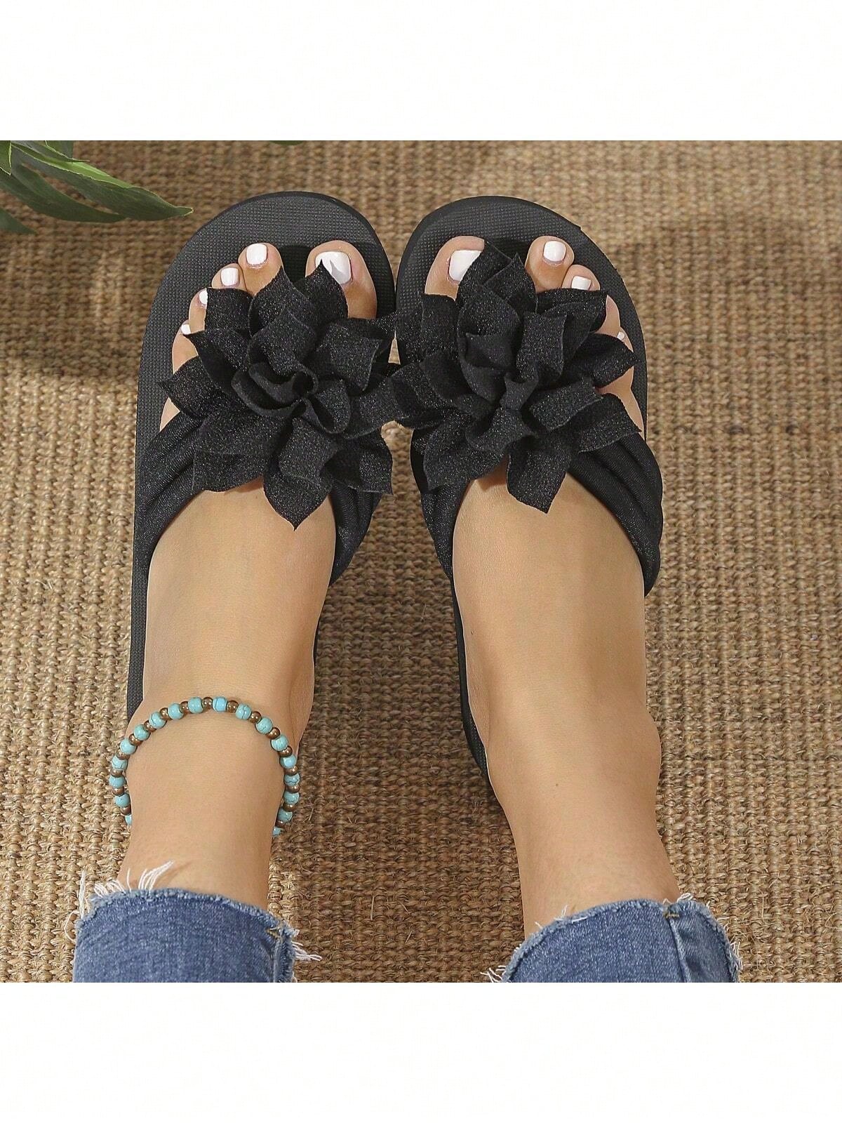 Women's Flip Flops, European And American Style, Fashionable, Comfortable, Lightweight, Beach Sandals, Casual Floral Slippers For Home
