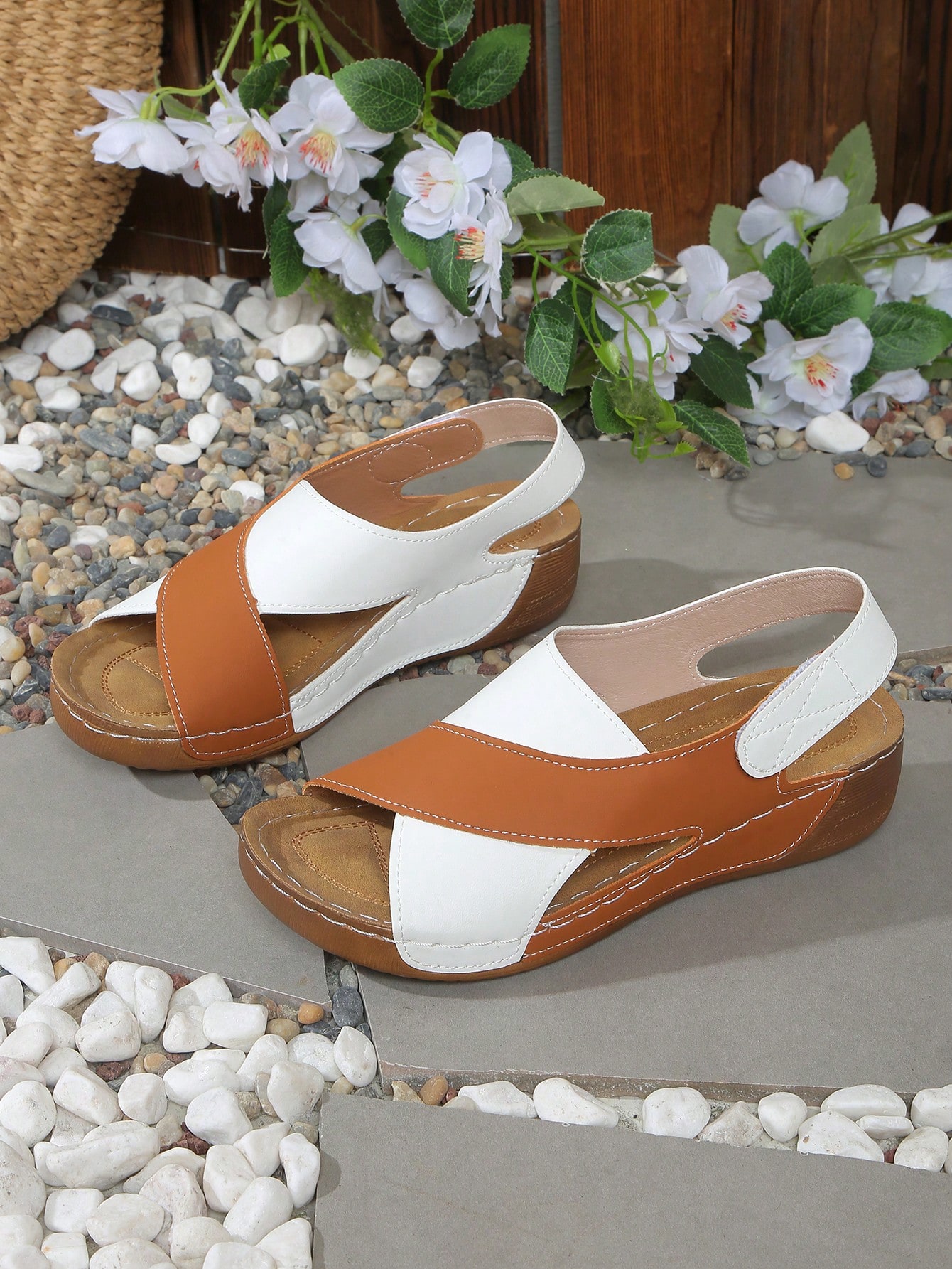 Women's Stitching Contrast Color Mule Open Toe Wedge Sandals