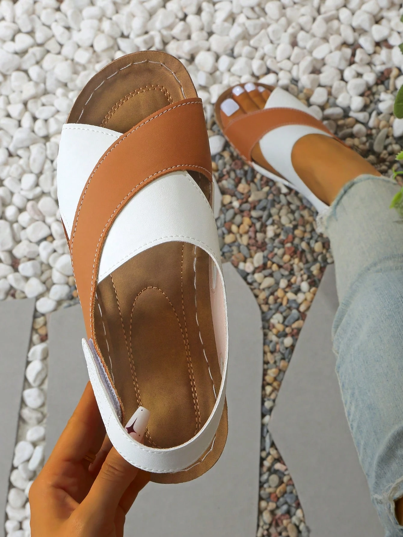 Women's Stitching Contrast Color Mule Open Toe Wedge Sandals