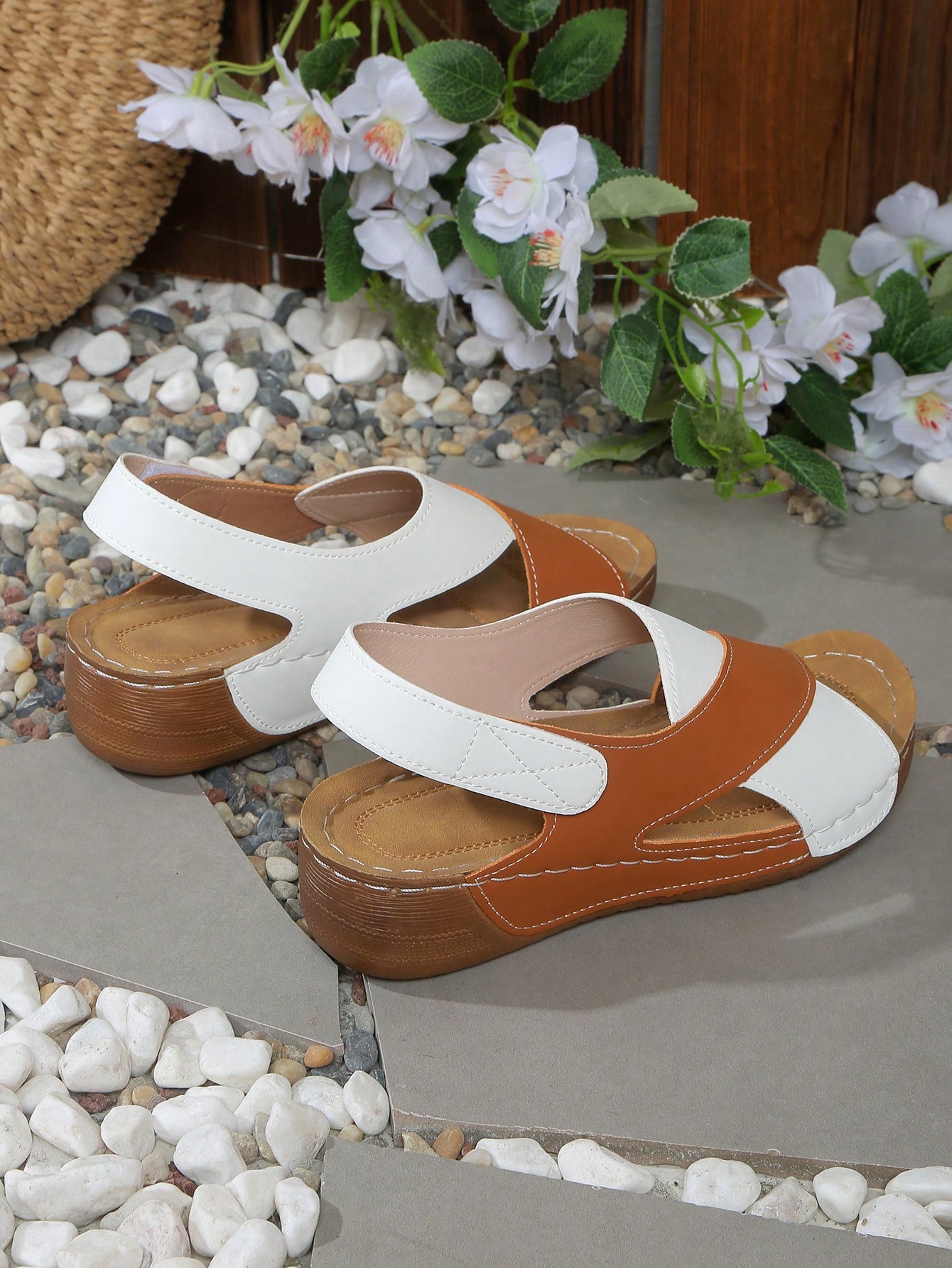 Women's Stitching Contrast Color Mule Open Toe Wedge Sandals