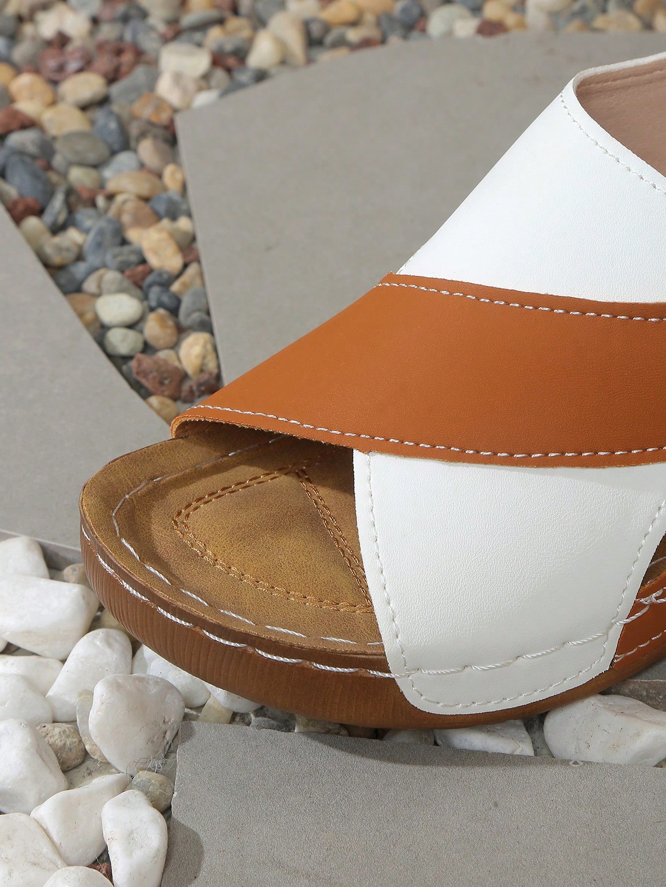Women's Stitching Contrast Color Mule Open Toe Wedge Sandals