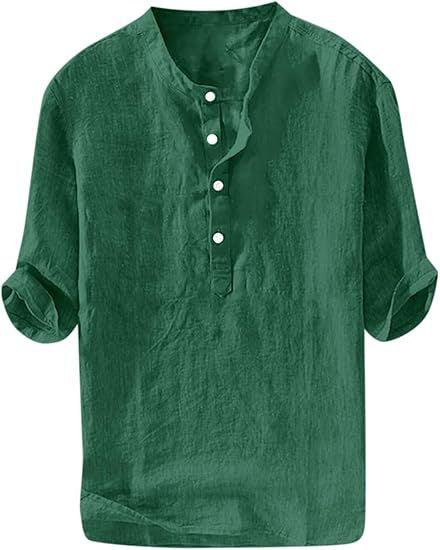 Summer Men's Stand Collar Half-placket Linen Shirt