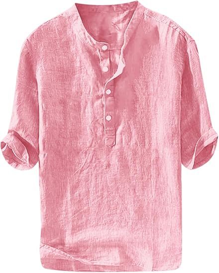 Summer Men's Stand Collar Half-placket Linen Shirt
