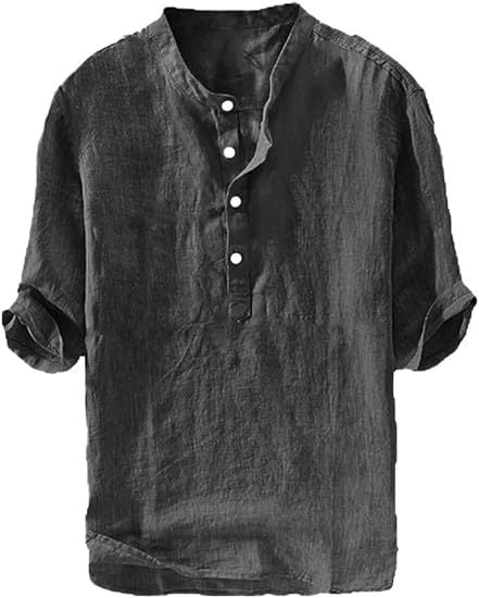 Summer Men's Stand Collar Half-placket Linen Shirt