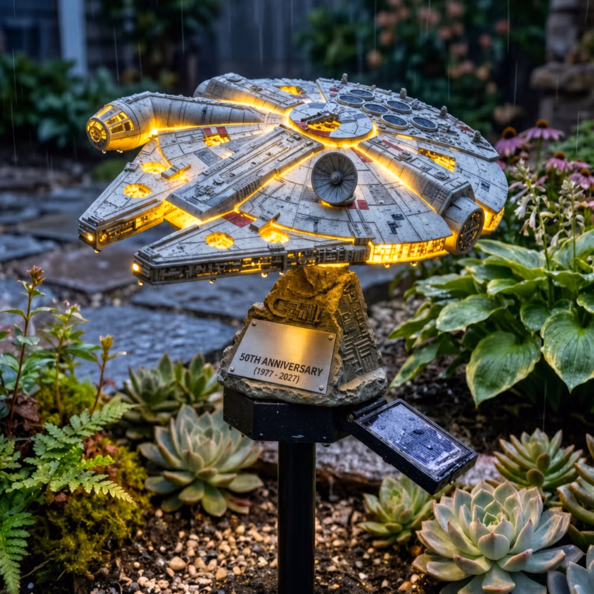 60th Anniversary Solar Garden Stake Light, Sci-Fi Spaceship Inspired Outdoor LED Yard Decor, Collectible Solar Pathway Lamp, Gift for Fans