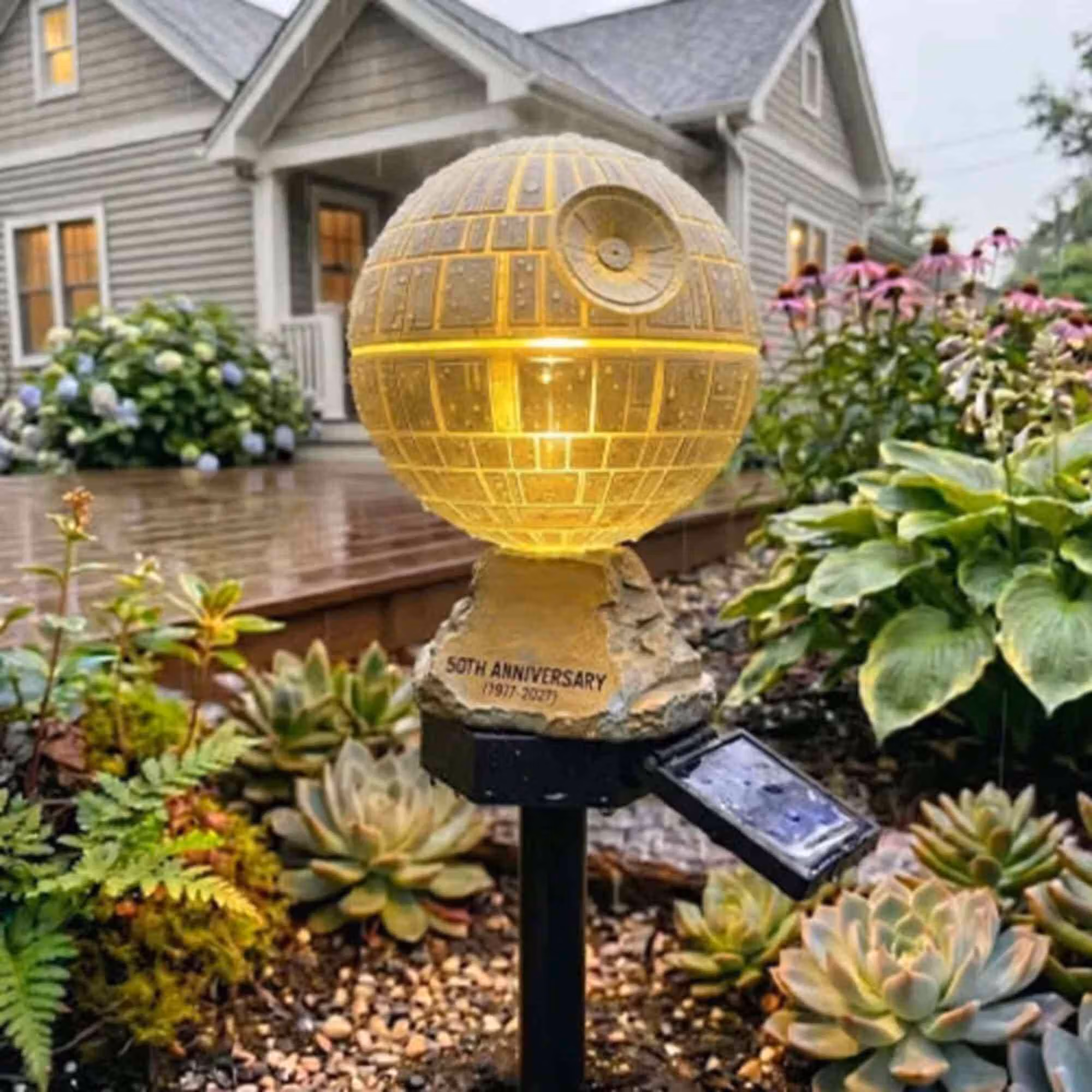 60th Anniversary Solar Garden Stake Light, Sci-Fi Spaceship Inspired Outdoor LED Yard Decor, Collectible Solar Pathway Lamp, Gift for Fans