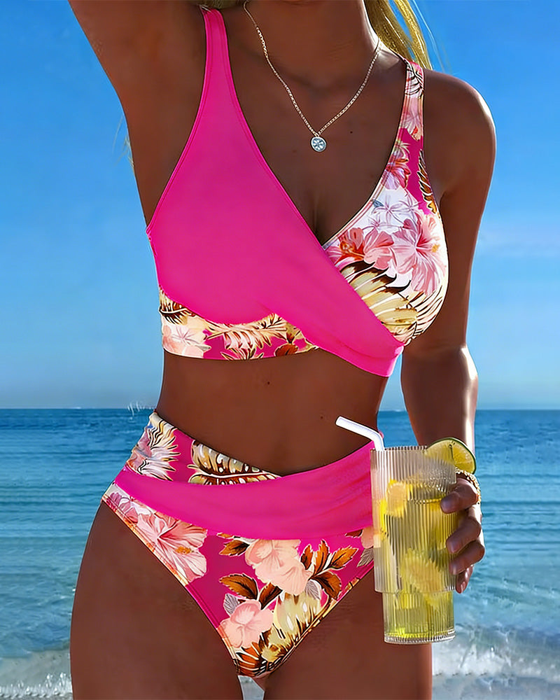 Floral Print Bikini in Contrasting Pattern