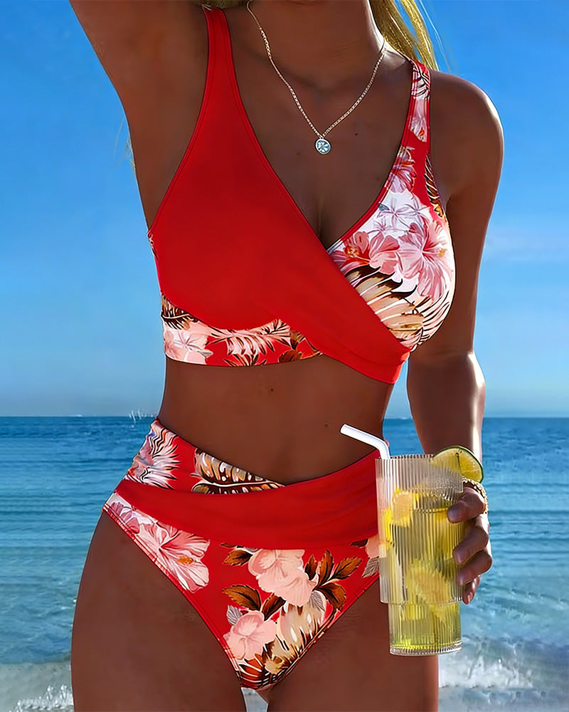 Floral Print Bikini in Contrasting Pattern