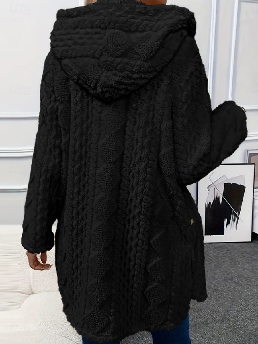 Women's Sherpa Jacket Casual Jacket Comfortable Breathable Pocket Buttons Casual Plain Casual Vacation Street Daily Wear Open Front Regular Hooded Regular Fit Long Sleeve Outerwear Black White Pink 2026 - $14.99 &ndash;P12