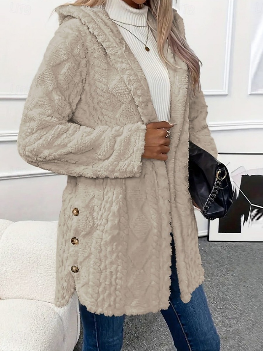 Women's Sherpa Jacket Casual Jacket Comfortable Breathable Pocket Buttons Casual Plain Casual Vacation Street Daily Wear Open Front Regular Hooded Regular Fit Long Sleeve Outerwear Black White Pink 2026 - $14.99 &ndash;P11