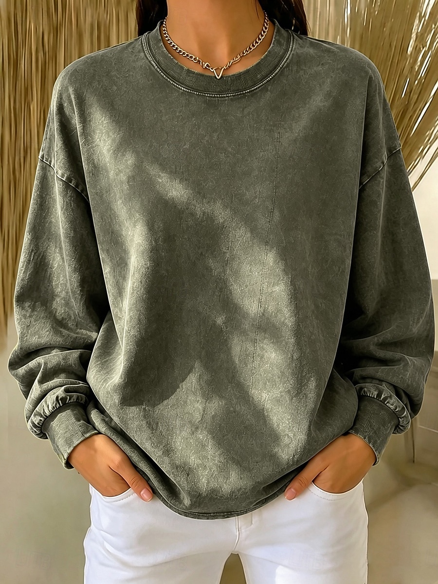 Women's Washed Cotton 100% Cotton Pullover Sweatshirt Sweatshirts Vintage Sports Fashion Long Sleeve Crew Neck Regular Tops Black Army Green Dark Gray Rose Red Beige Spring Fall 2026 - &euro;26.99 &ndash;P9