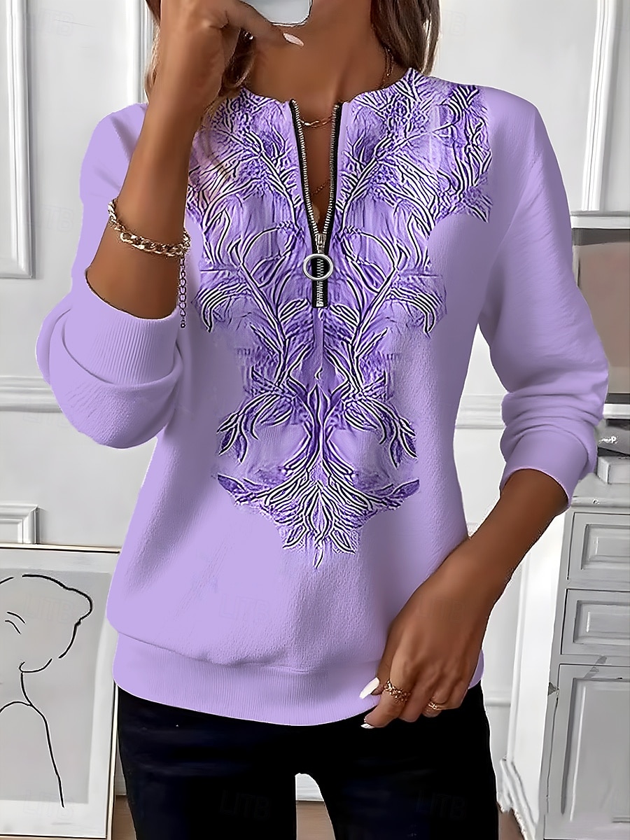 Women's Pullover Sweatshirt Zip Up Sweatshirts Zipper Print Floral Graphic Paisley Fashion Casual Long Sleeve Crew Neck Regular Tops Casual Street Dailywear Yellow Pink Light Purple Light Blue Fall 2026 - $27.99 &ndash;P1