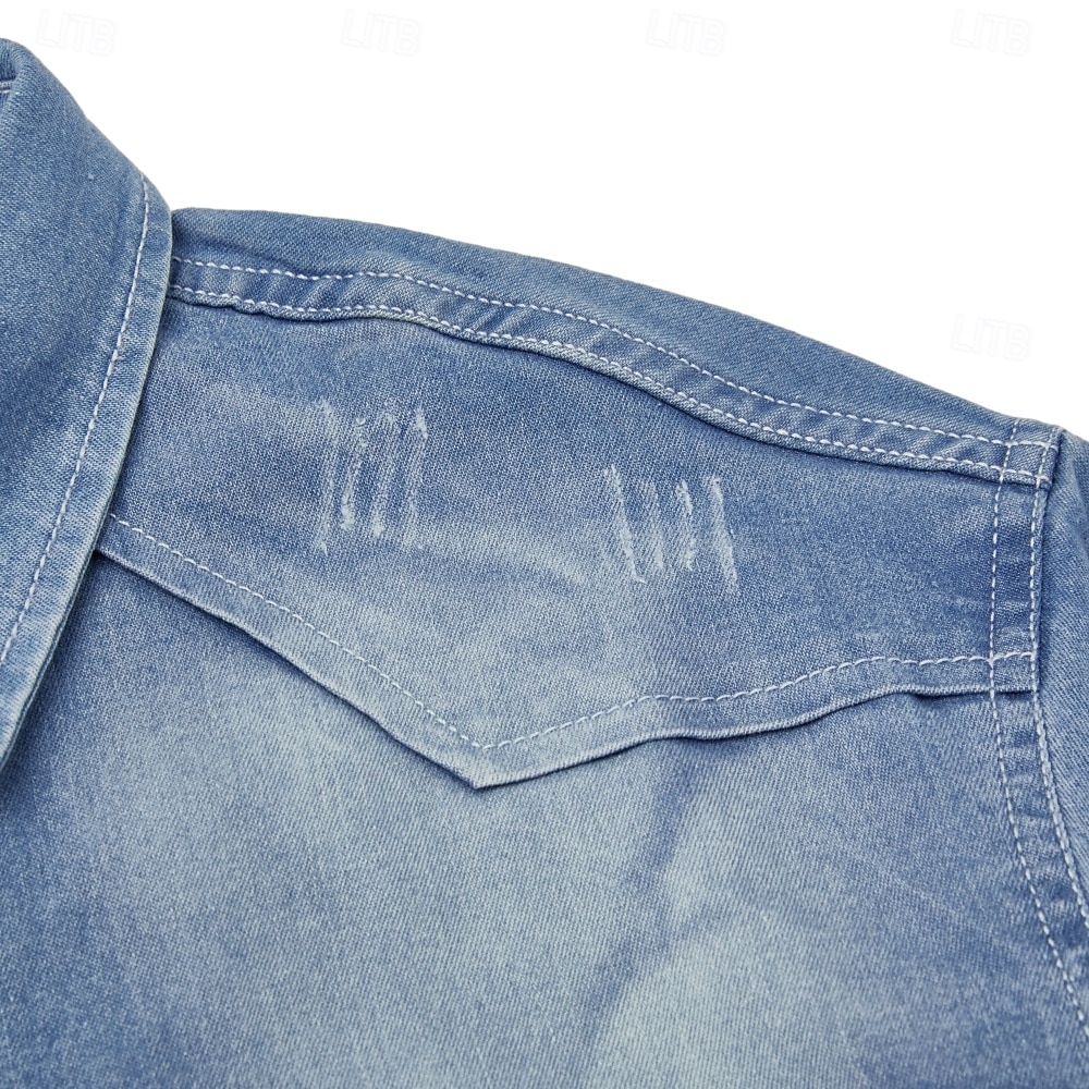 Men's Shirt Chambray Shirt Calico Shirt Button Up Shirt Casual Shirt Denim Shirt Denim Blue Black Dark Navy Blue Long Sleeve Plain Collar Daily Vacation Clothing Apparel Cotton Fashion Casual 2026 - $37.99 &ndash;P11