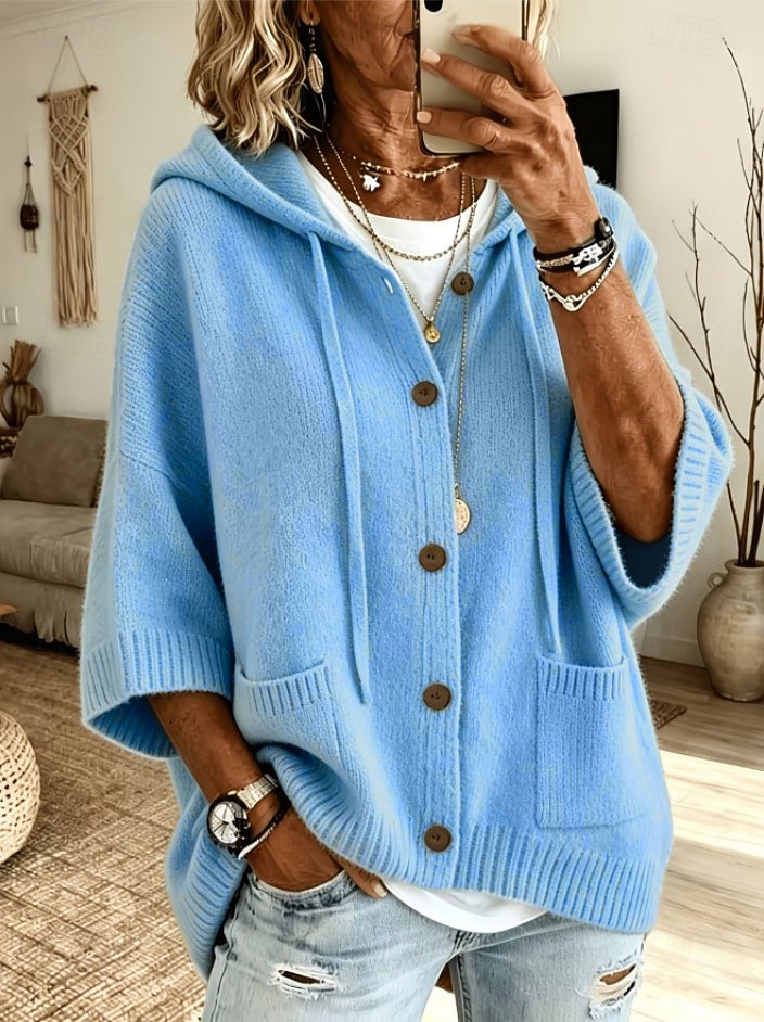 Women's Blue Button Up Cardigan Sweater Casual Long Sleeve Hooded Knit Pullover with Pockets 2026 - $37.99 &ndash;P2