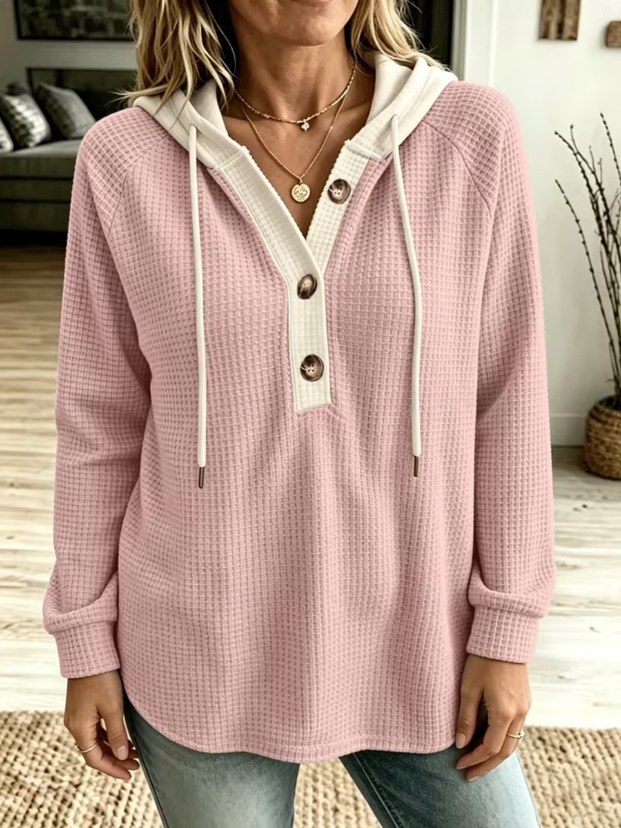 Women's Waffle Hoodies Textured Pullover Hoodie Sweatshirt Drawstring Plain Fashion Casual Print Long Sleeve Hooded Regular Tops Casual Street Pink Purple Green Rose Red Grey Spring Fall 2026 - &euro;34.99 &ndash;P5