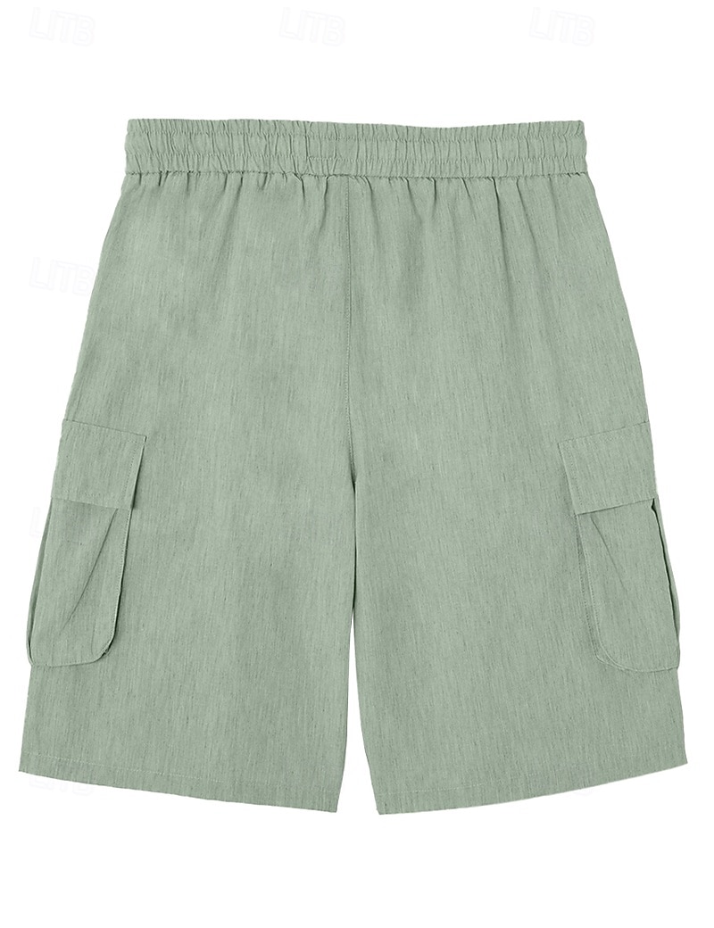 Men's Shorts Linen Shorts Summer Shorts Beach Shorts Drawstring Elastic Waist Multi Pocket Plain Comfort Breathable Knee Length Daily Outdoor Holiday Vacation Fashion Black Green Inelastic 2026 - $24.99 –P6