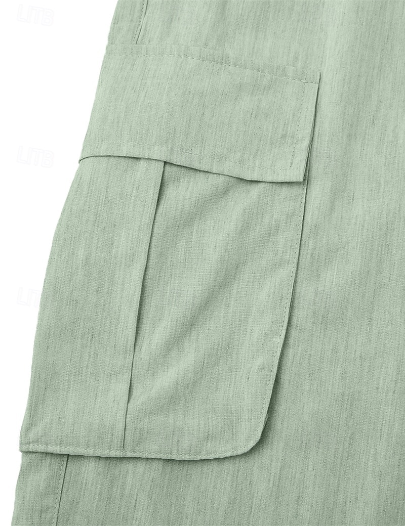 Men's Shorts Linen Shorts Summer Shorts Beach Shorts Drawstring Elastic Waist Multi Pocket Plain Comfort Breathable Knee Length Daily Outdoor Holiday Vacation Fashion Black Green Inelastic 2026 - $24.99 –P3
