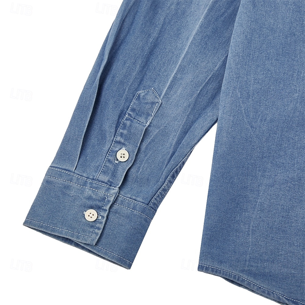 Men's Shirt Chambray Shirt Calico Shirt Button Up Shirt Casual Shirt Denim Shirt Denim Blue Black Dark Navy Blue Long Sleeve Plain Collar Daily Vacation Clothing Apparel Cotton Fashion Casual 2026 - $37.99 &ndash;P13