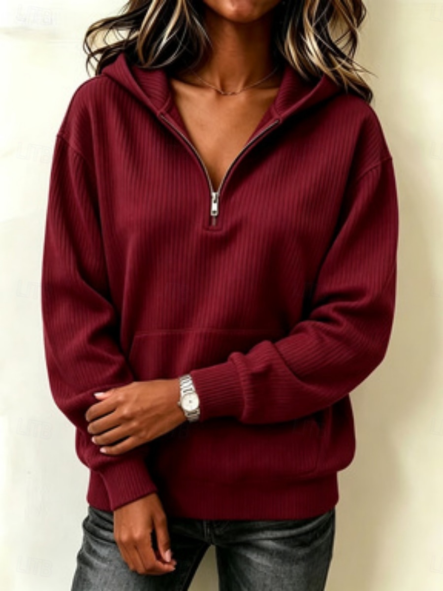 Women's Shirt Velvet Zipper Solid Color Casual Long Sleeve Hooded Regular Tops Daily Blue White Pink Red Fall Winter 2026 - $29.99 &ndash;P4