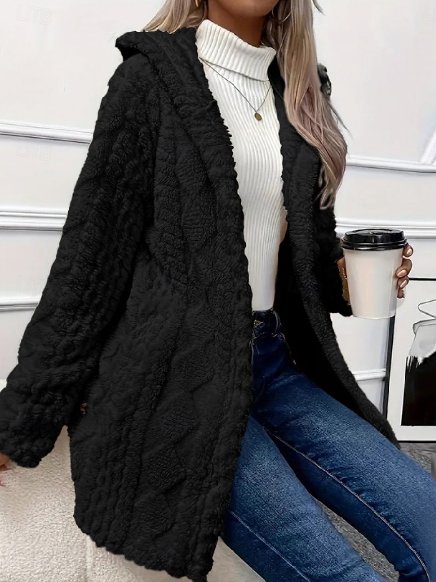 Women's Sherpa Jacket Casual Jacket Comfortable Breathable Pocket Buttons Casual Plain Casual Vacation Street Daily Wear Open Front Regular Hooded Regular Fit Long Sleeve Outerwear Black White Pink 2026 - $14.99 &ndash;P13