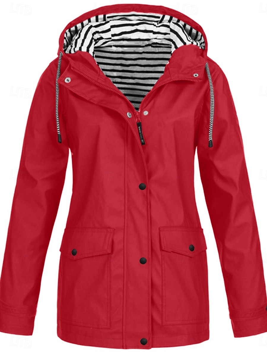 Women's Hoodie Jacket Waterproof Comfortable Pocket Buttons Casual Plain Vacation Street Casual Daily Wear Single Breasted Regular Hooded Regular Fit Long Sleeve Outerwear Yellow Red Navy Blue Spring 2026 - $41.99 &ndash;P8