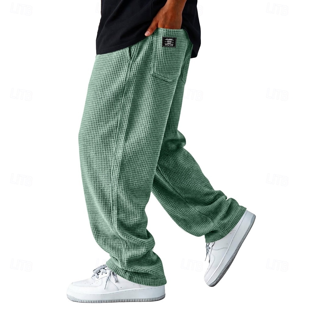 Men's Trousers Casual Pants Waffle Pants Drawstring Pocket Elastic Waist Plain Comfort Soft Casual Daily Outdoor Vacation Fashion Blue White Micro-elastic 2026 - $31.99 &ndash;P3