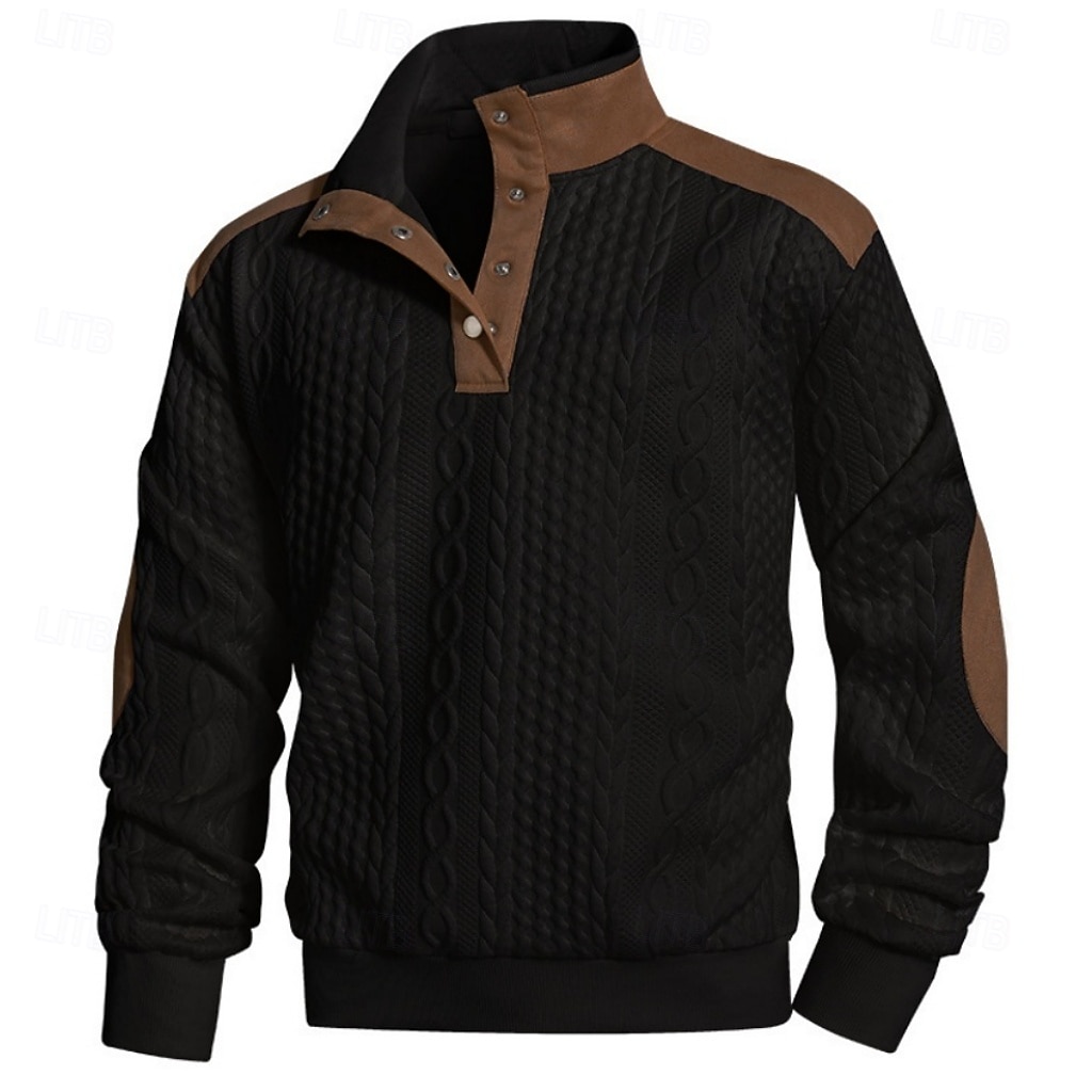 Men's Jacquard Sweatshirt Button Up Sweatshirts Pullover White Khaki Black High Neck Color Block Patchwork Daily Sports & Outdoor Holiday Streetwear Sportswear Casual Fall Winter Clothing Apparel 2026 - $28.99 &ndash;P5