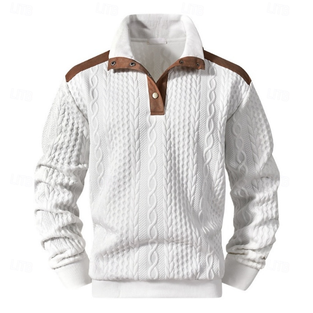 Men's Jacquard Sweatshirt Button Up Sweatshirts Pullover White Khaki Black High Neck Color Block Patchwork Daily Sports & Outdoor Holiday Streetwear Sportswear Casual Fall Winter Clothing Apparel 2026 - $28.99 &ndash;P7