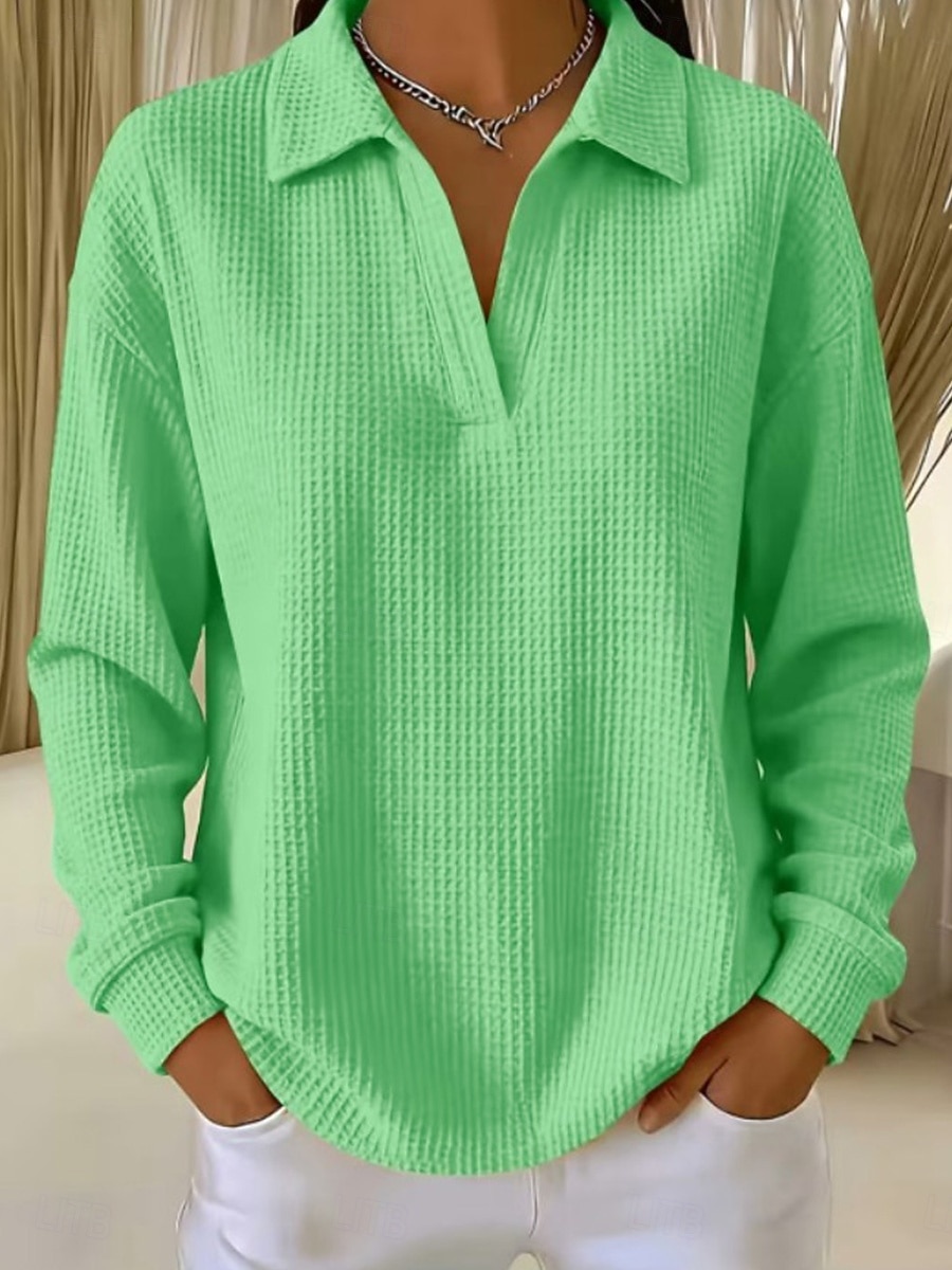 Women's Tunic Casual Shirt Texture Vacation Casual Casual Daily Work Blue White Grass Green Black Yellow Fall Winter 2026 - $28.99 &ndash;P10