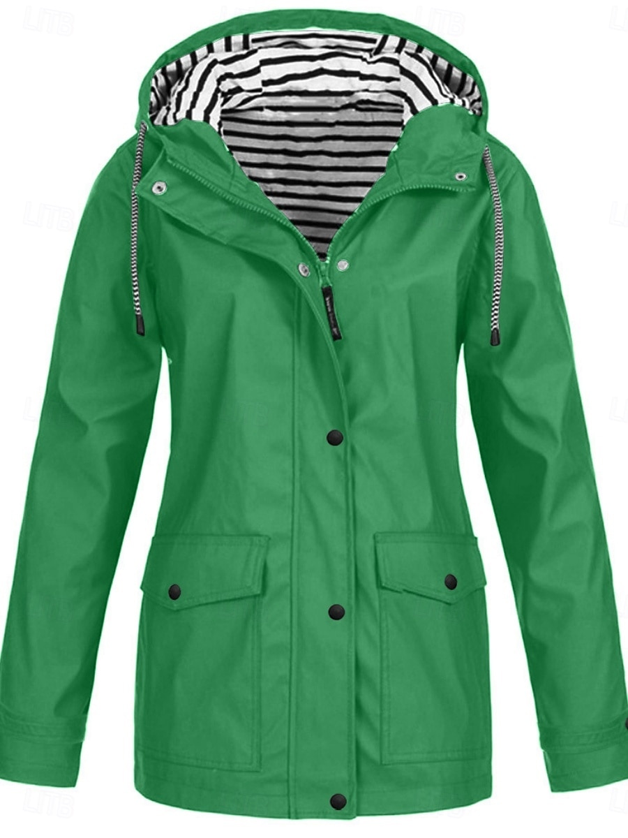 Women's Hoodie Jacket Waterproof Comfortable Pocket Buttons Casual Plain Vacation Street Casual Daily Wear Single Breasted Regular Hooded Regular Fit Long Sleeve Outerwear Yellow Red Navy Blue Spring 2026 - $41.99 &ndash;P3