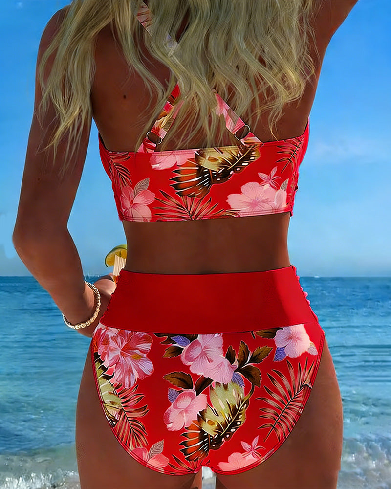 Floral Print Bikini in Contrasting Pattern