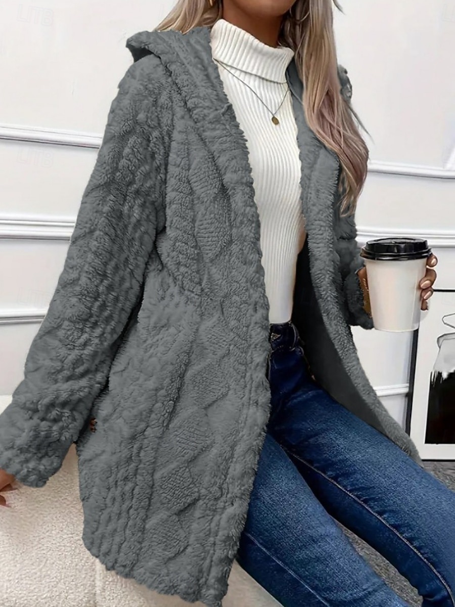 Women's Sherpa Jacket Casual Jacket Comfortable Breathable Pocket Buttons Casual Plain Casual Vacation Street Daily Wear Open Front Regular Hooded Regular Fit Long Sleeve Outerwear Black White Pink 2026 - $14.99 &ndash;P19