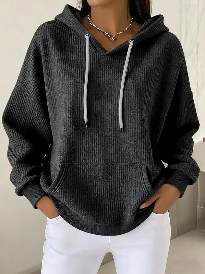 Women's Pullover Hoodie Sweatshirt Pocket Plain Casual Long Sleeve Hooded Regular Tops Blue Black White Pink Fuchsia Spring Fall Winter 2026 - $14.49 &ndash;P7