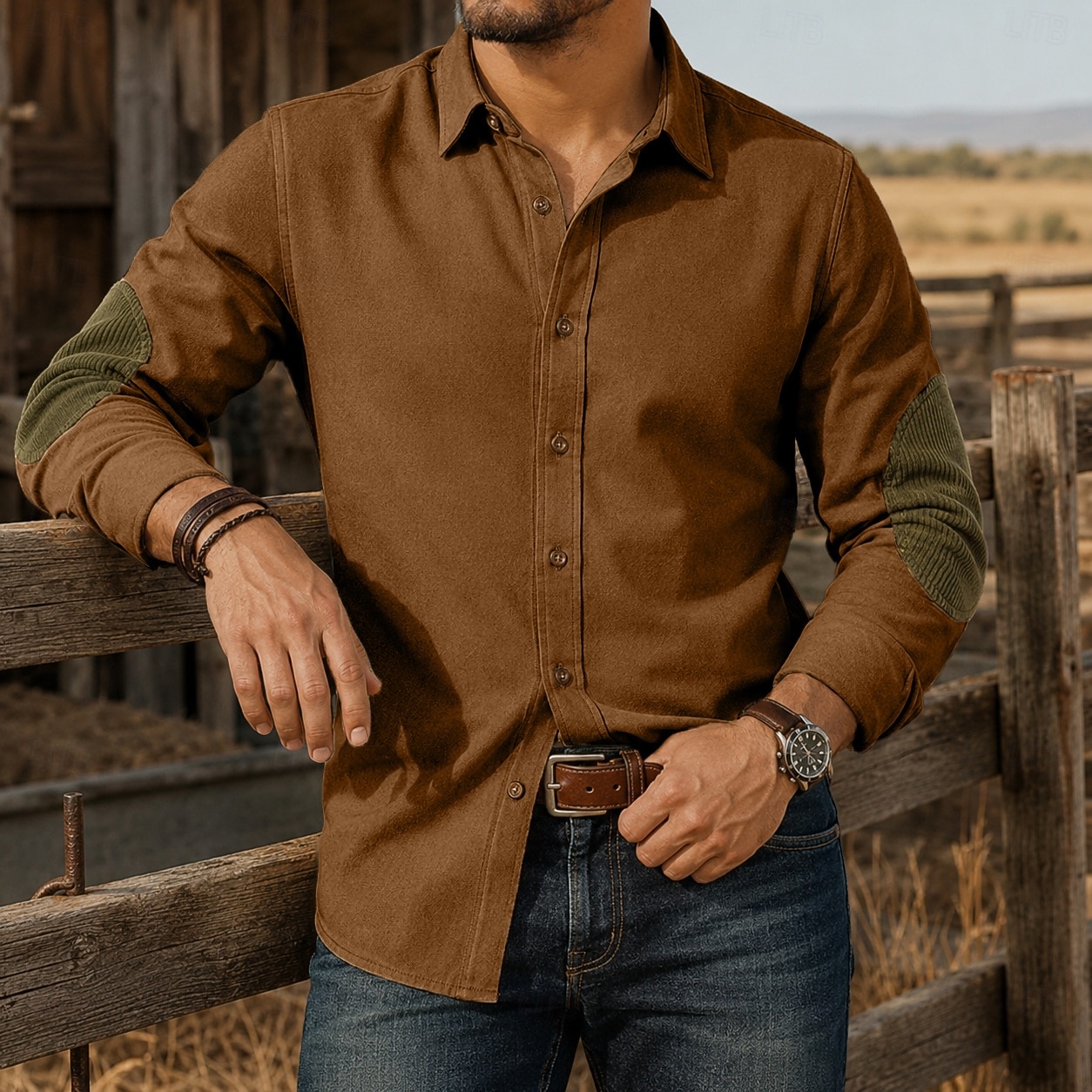 Men's Shirt Texture Casual Shirt Corduroy Shirt Button Up Shirt Black Brown Apricot Long Sleeve Plain Shirt Collar Casual Daily Patchwork Clothing Apparel Elegant Fashion Casual 2026 - $33.99 &ndash;P2