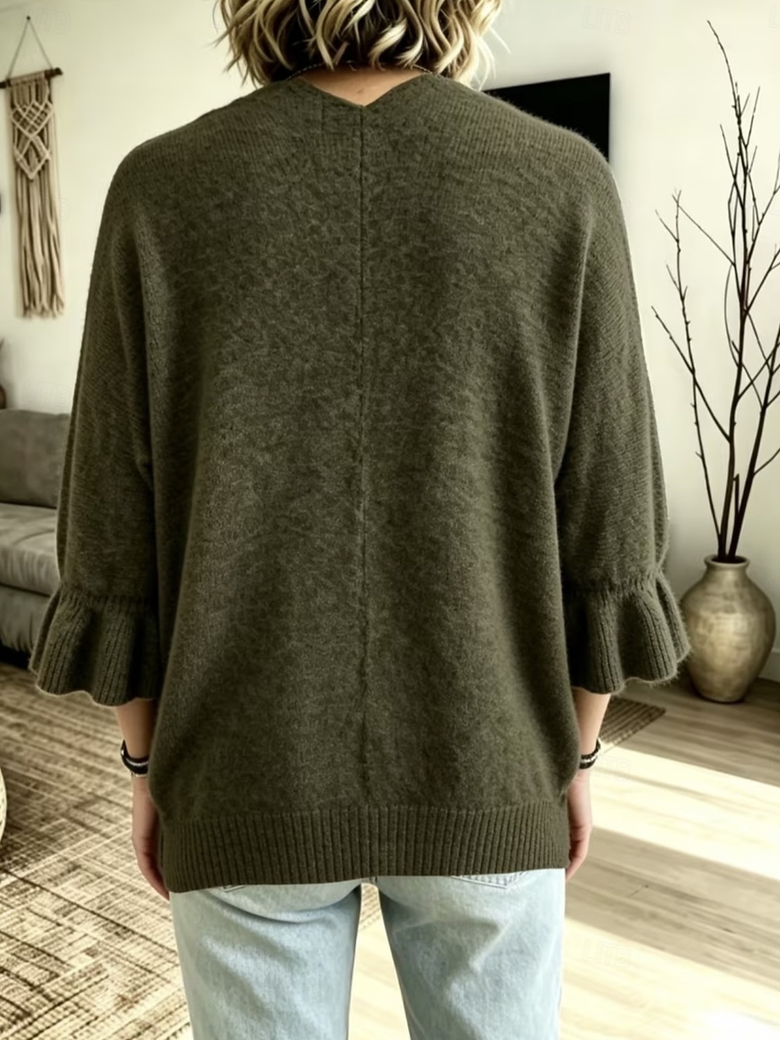 Women's Knit Cardigan Vintage Ribbed Open Front Ruffle Patchwork 3/4 Length Sleeve Regular Tops Knit Home Blue White Fall Winter 2026 - &euro;35.99 &ndash;P7
