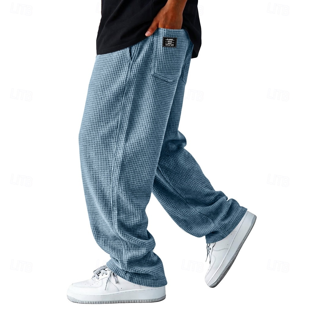 Men's Trousers Casual Pants Waffle Pants Drawstring Pocket Elastic Waist Plain Comfort Soft Casual Daily Outdoor Vacation Fashion Blue White Micro-elastic 2026 - $31.99 &ndash;P2
