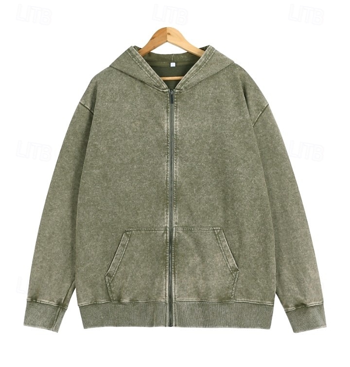 Women's Cotton Vintage wash Zip Up Hoodies Plain Active Vintage Casual Long Sleeve Hooded Regular Tops Casual Home Street Black Pink Light Purple Green Rose Red Spring Fall Winter 2026 - $39.99 &ndash;P11